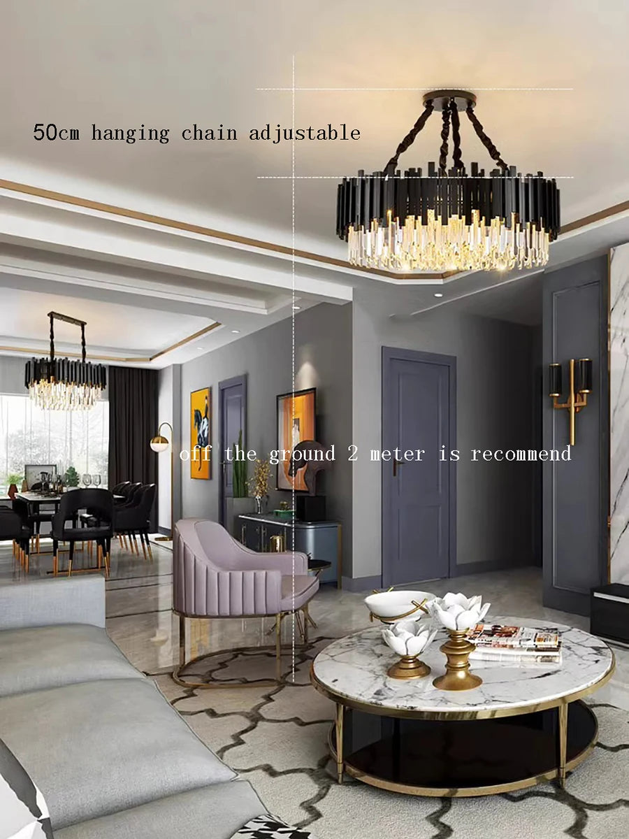 Crystal chandelier at 15.7 in diameter in a black steel finish