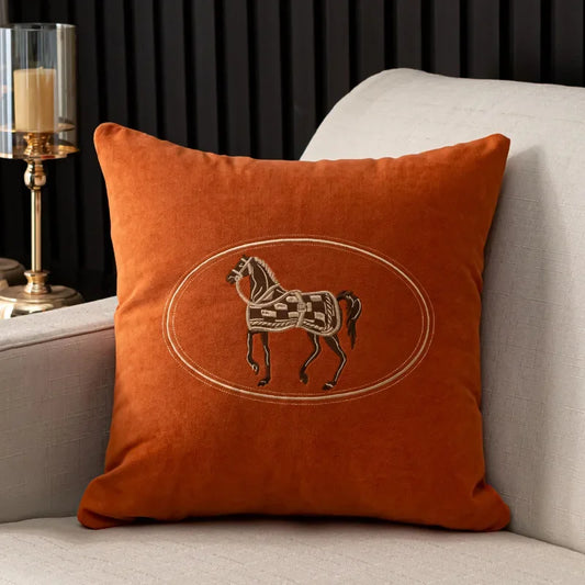 Embroidered Horse Throw Pillow Cover