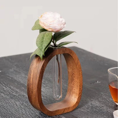 Solid wood flower insert mini hydroponic water vase display