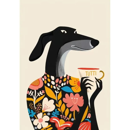 Winter dog in Santa hat cozy canvas wall art print — home office display
