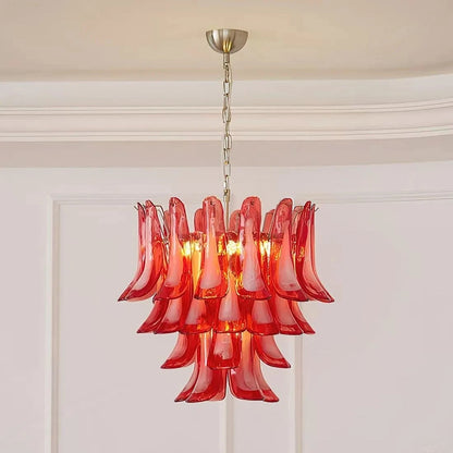 Brass branch chandelier with white cloud glass shades in a six layer arrangement