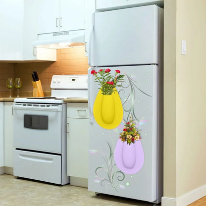 Blue silicone hydroponic wall sticker vase with flower