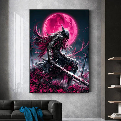 Japanese Samurai Warrior Abstract Canvas Wall Art