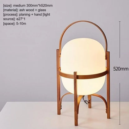 Wood glass art lamp switched off showing natural material beauty