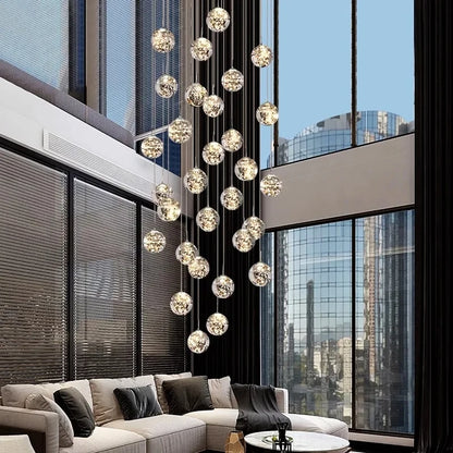 Nordic glass staircase chandelier with chrome finished cascading heads