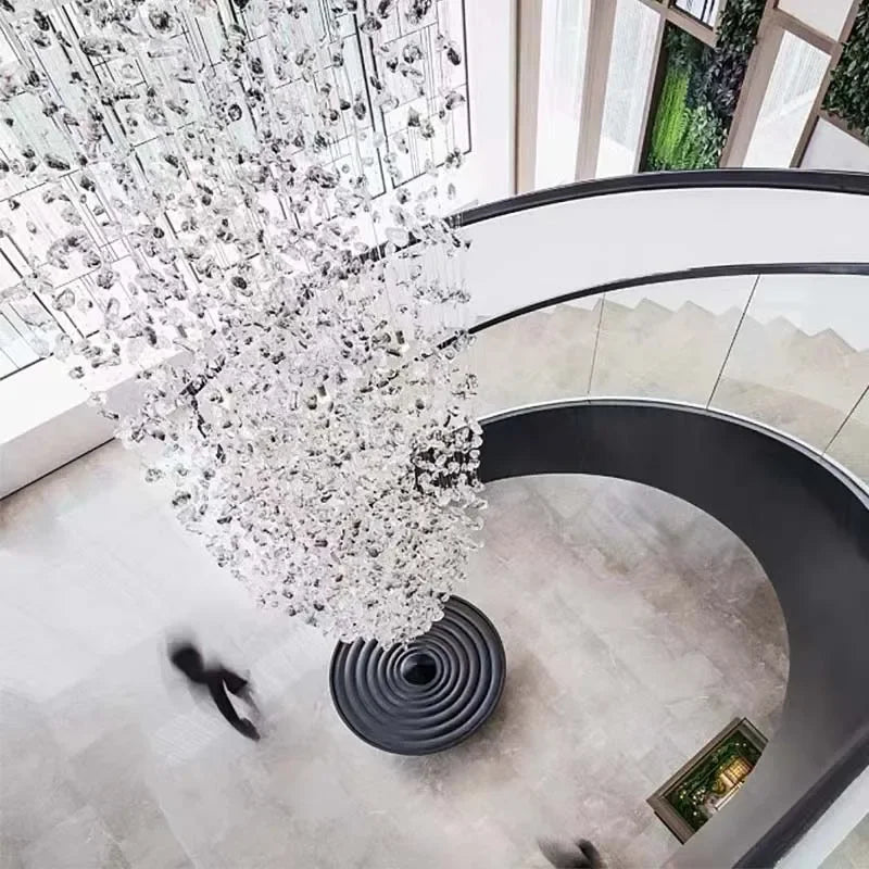 Black stone crystal chandelier on a polished stainless steel chassis
