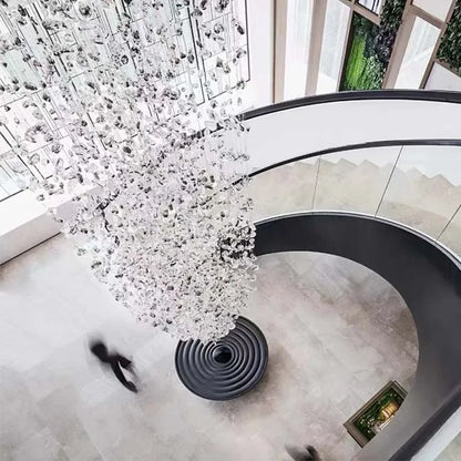 Black stone crystal chandelier on a polished stainless steel chassis