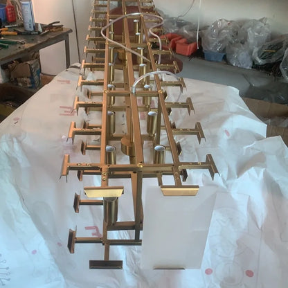 Chrome rectangular chandelier at 47.2 in long, semi-flush mounted