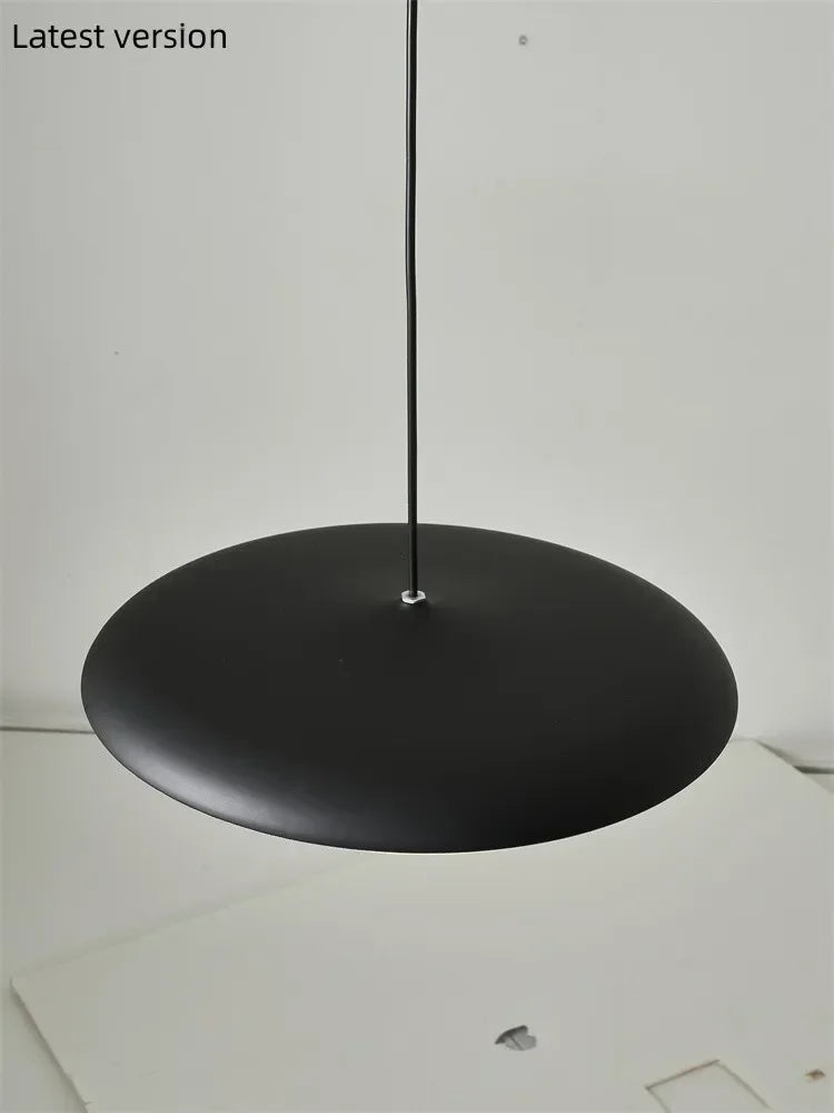 Grey aluminium saucer chandelier with recessed light source inside the shade