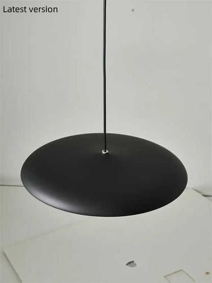 Grey aluminium saucer chandelier with recessed light source inside the shade