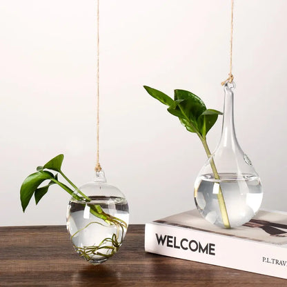 Transparent glass ice cone hanging vase 20cm display