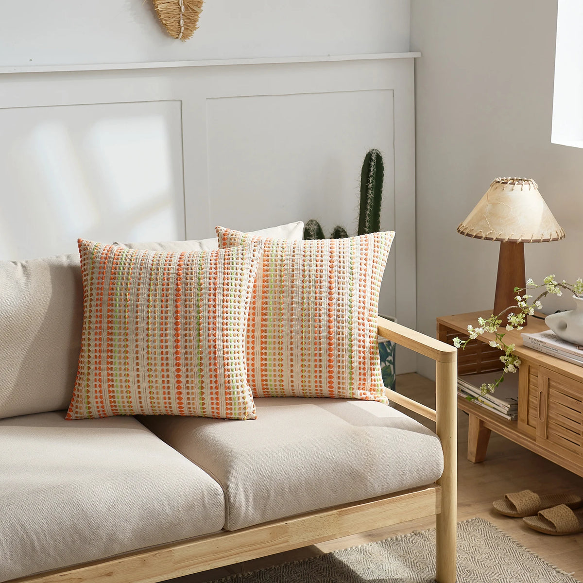 Yarn-Dyed Polka Dot Pillow Cover — styling detail