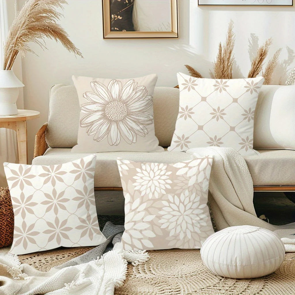 Floral Print Plush Throw Pillow Cover