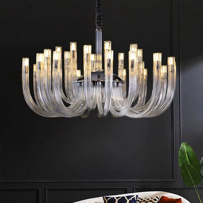 Modern crystal ring chandelier with dense crystal across two stacked tiers