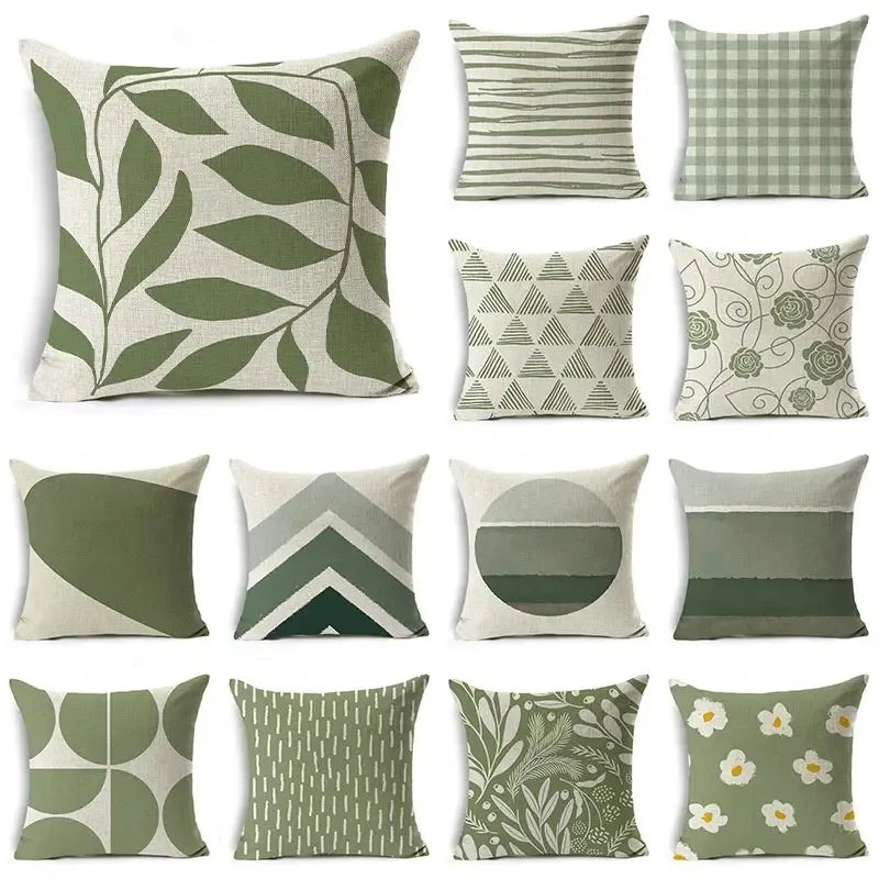Green Floral Print Pillow Cover
