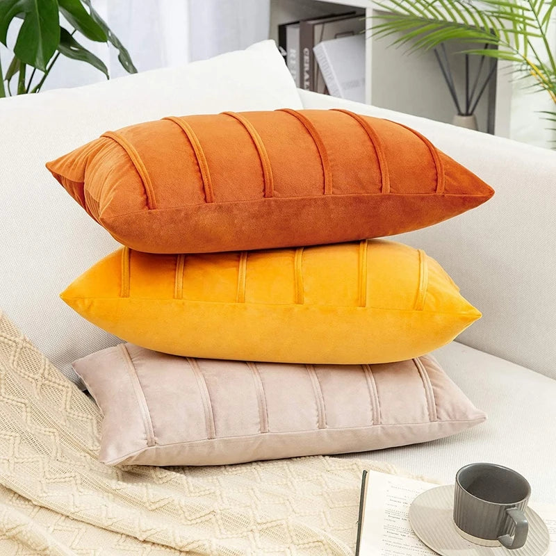 Fall Striped Velvet Pillow Cover — styling detail