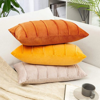 Fall Striped Velvet Pillow Cover — styling detail