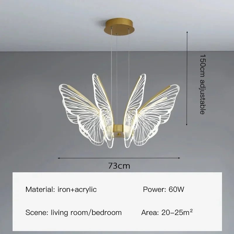 Six light acrylic butterfly chandelier in a gold iron finish