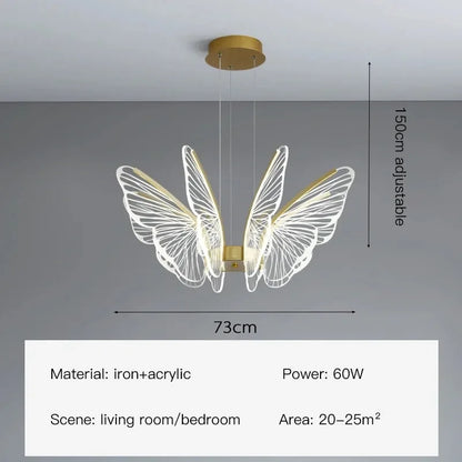 Six light acrylic butterfly chandelier in a gold iron finish