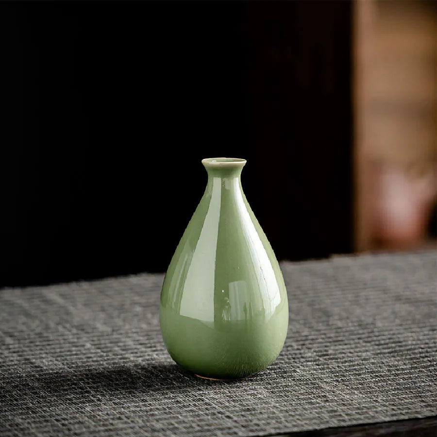 Style 02-D ceramic dried flower vase in neutral on Scandi styled shelf