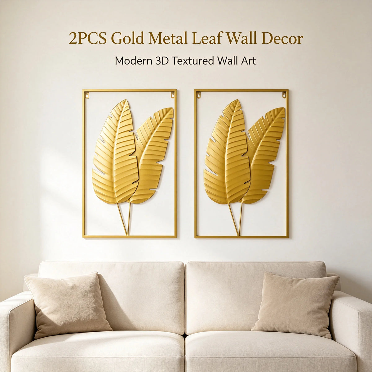 Gold metal botanical leaf wall decor sculpture — close-up detail view