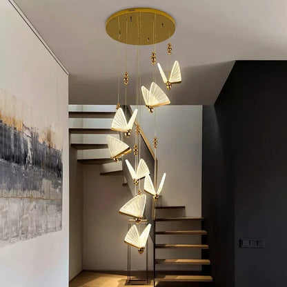 Butterfly crystal cascade chandelier on a polished stainless chassis