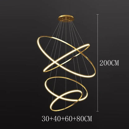 Self contained stacked ring chandelier with included LED bulbs