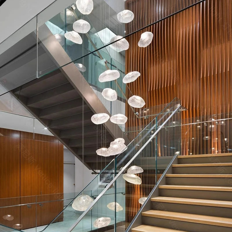 Seven head staircase chandelier with glass drops and remote control switching