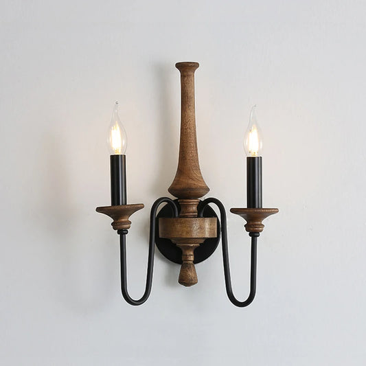 wood wall sconce, front view on white background