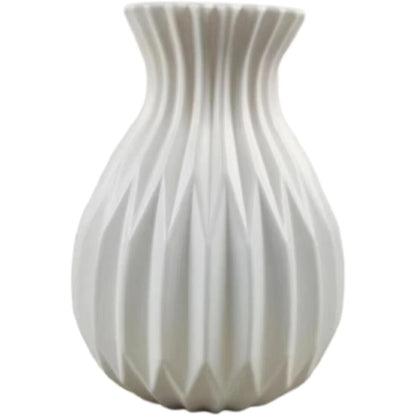 White plastic imitation ceramic vase angled view showing full rounded silhouette
