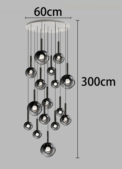 Crystal stair chandelier shown unlit, showing the glass drop arrangement