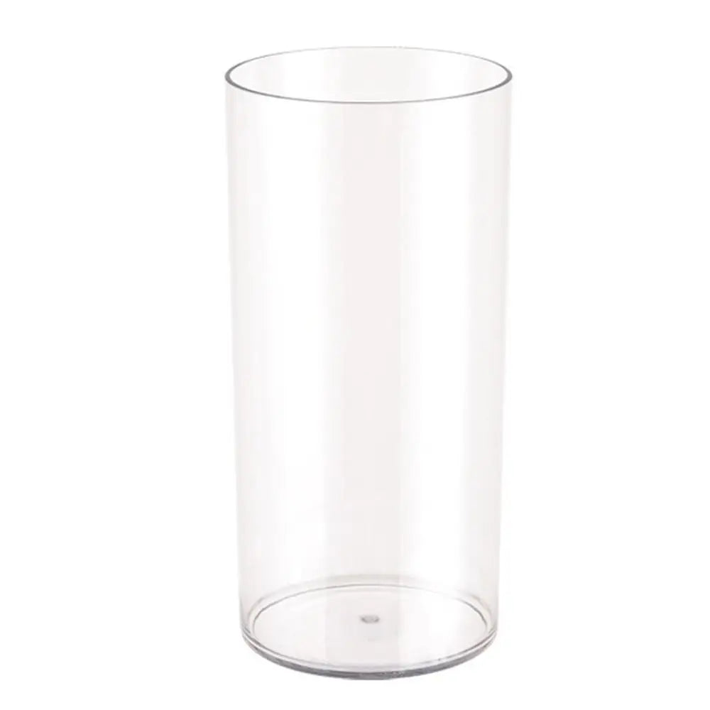 Top view of clear acrylic cylinder vase showing smooth transparent cylindrical form
