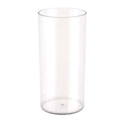 Top view of clear acrylic cylinder vase showing smooth transparent cylindrical form