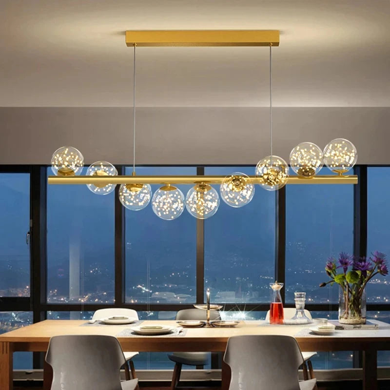 Nine head glass bubble chandelier with warm light and knob switch control