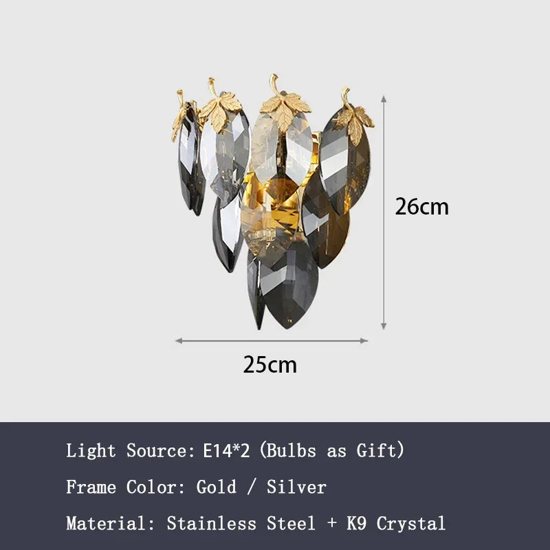 Chain pendant crystal leaf chandelier with E14 LED bulbs included