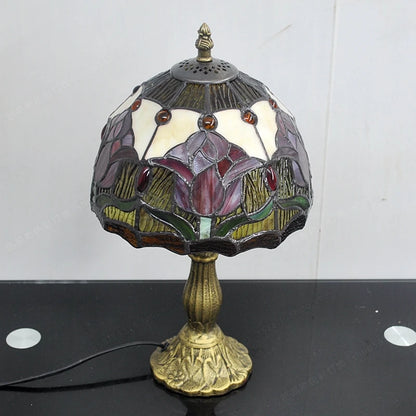 Tiffany tulip lamp metal base and E27 socket front profile close-up