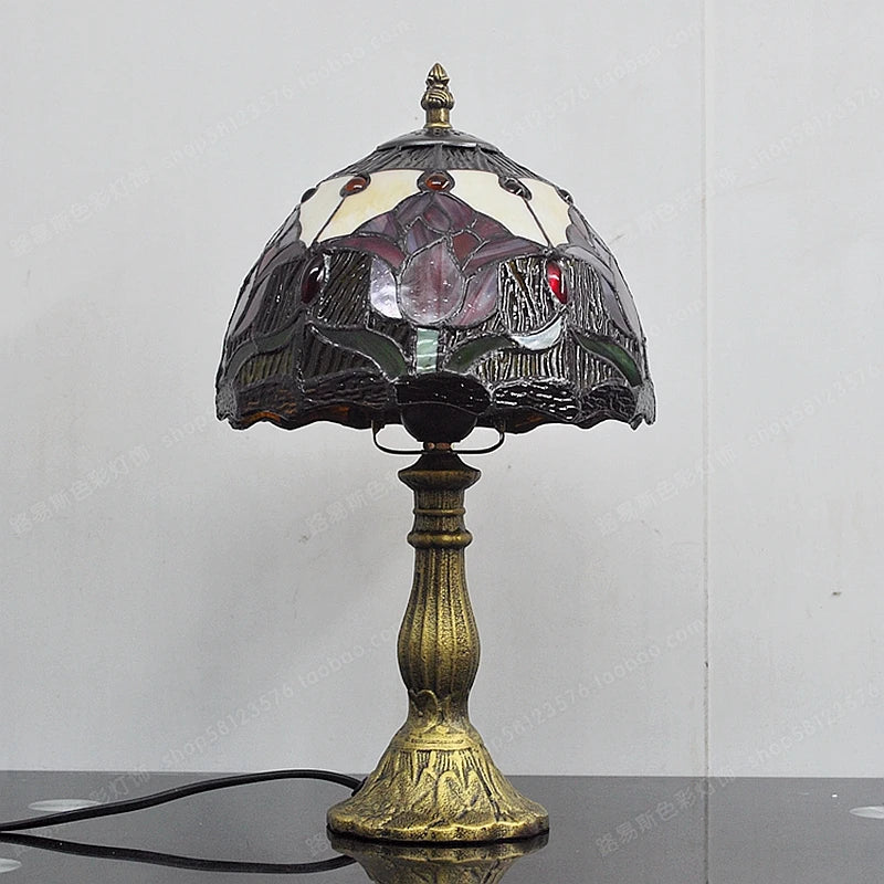 Tulip stained glass table lamp UK EU US plug variant options display