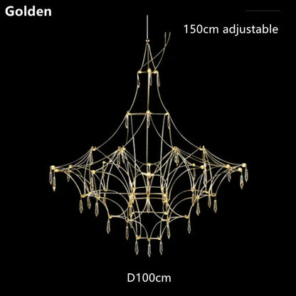 Crystal chandelier facets catching light across a chrome plated body