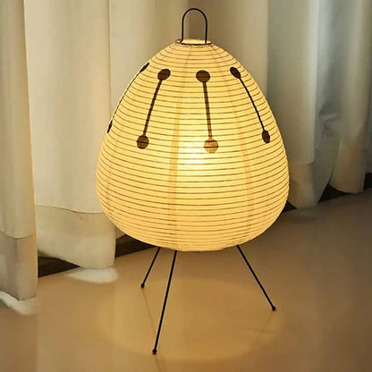Japanese lantern lamp switched off showing minimal tripod form