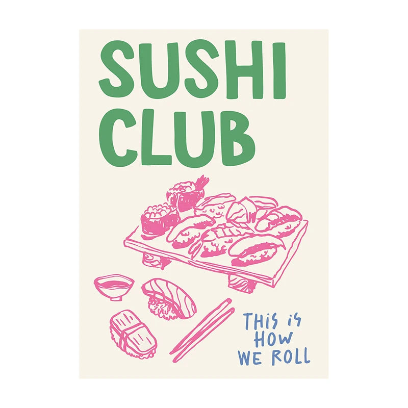 Trendy Kitchen Pizza Sushi Minimalist Canvas Wall Art