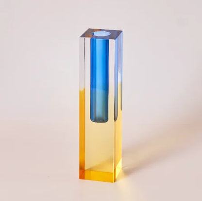 Frosted pink-green acrylic pillar vase close-up showing frosted surface texture finish