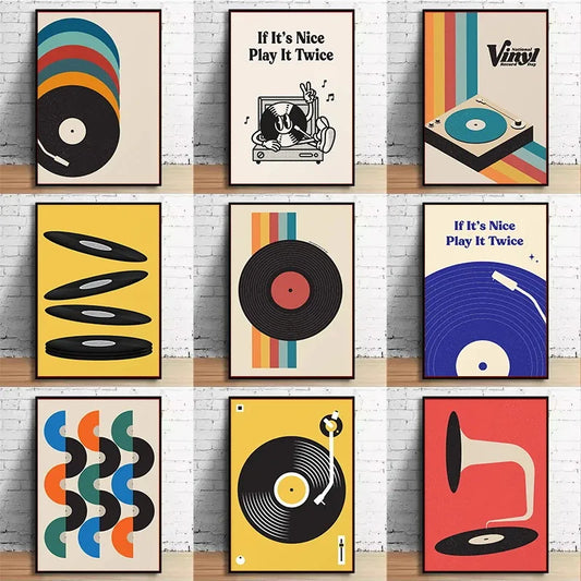 Retro Vinyl Record Turntable Pastel Canvas Wall Art