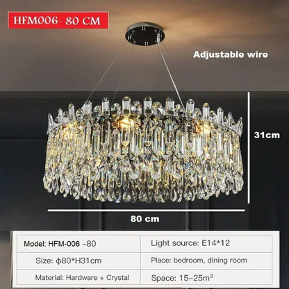 Gold plated crystal ring chandelier with knob switch and 90 to 260V power