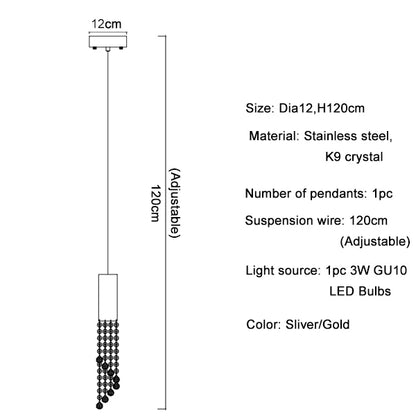 Crystal staircase chandelier arrangement B with scattered head heights