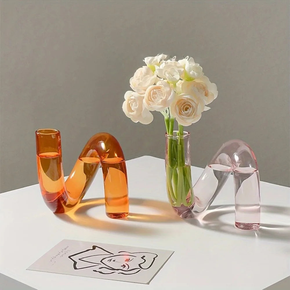Irregular shaped glass vase Nordic dining room centrepiece