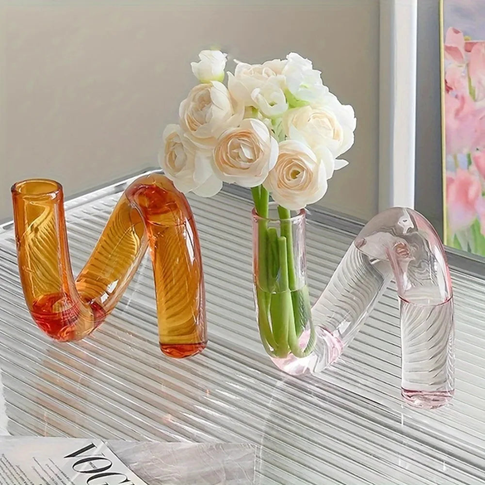 Irregular shaped glass vase Nordic dining room centrepiece
