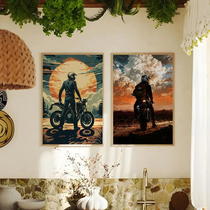 Motorcycle Rider Sunset Canvas Wall Art Print
