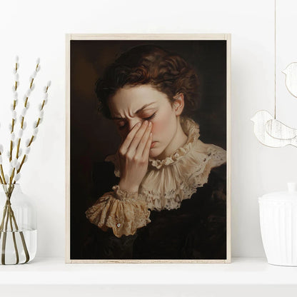 Victorian woman humorous bathroom portrait canvas wall art — close-up detail view