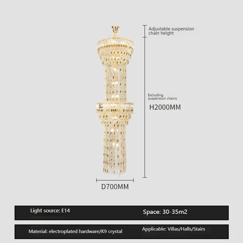 Crystal spiral chandelier with tricolor light and 90 to 260V operation