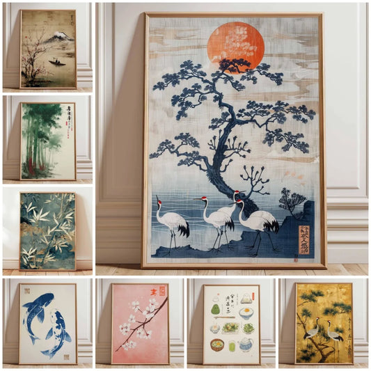 Japanese crane ukiyo-e vintage wall art print — primary product view